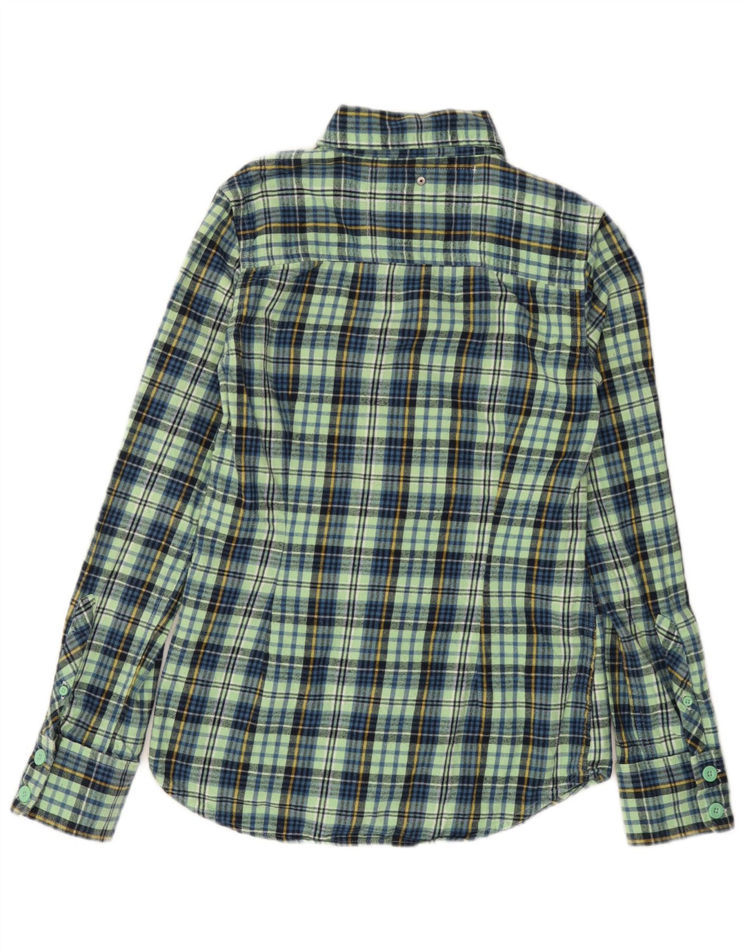 Camisa feminina de flanela SUPERDRY Reino Unido 10 pequeno algodão xadrez turquesa