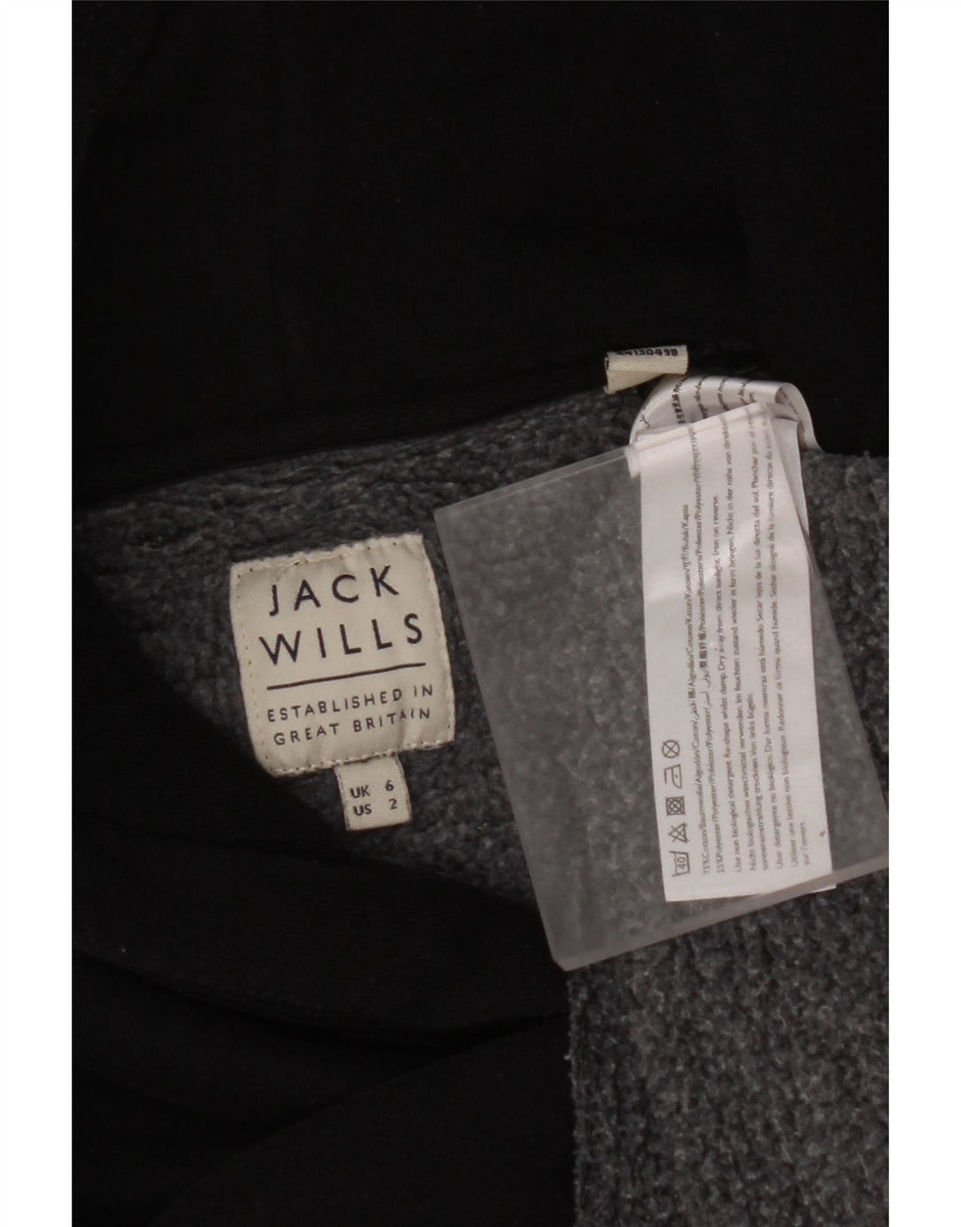 Jumper feminino com capuz gráfico grande JACK WILLS Reino Unido 6 XS algodão preto