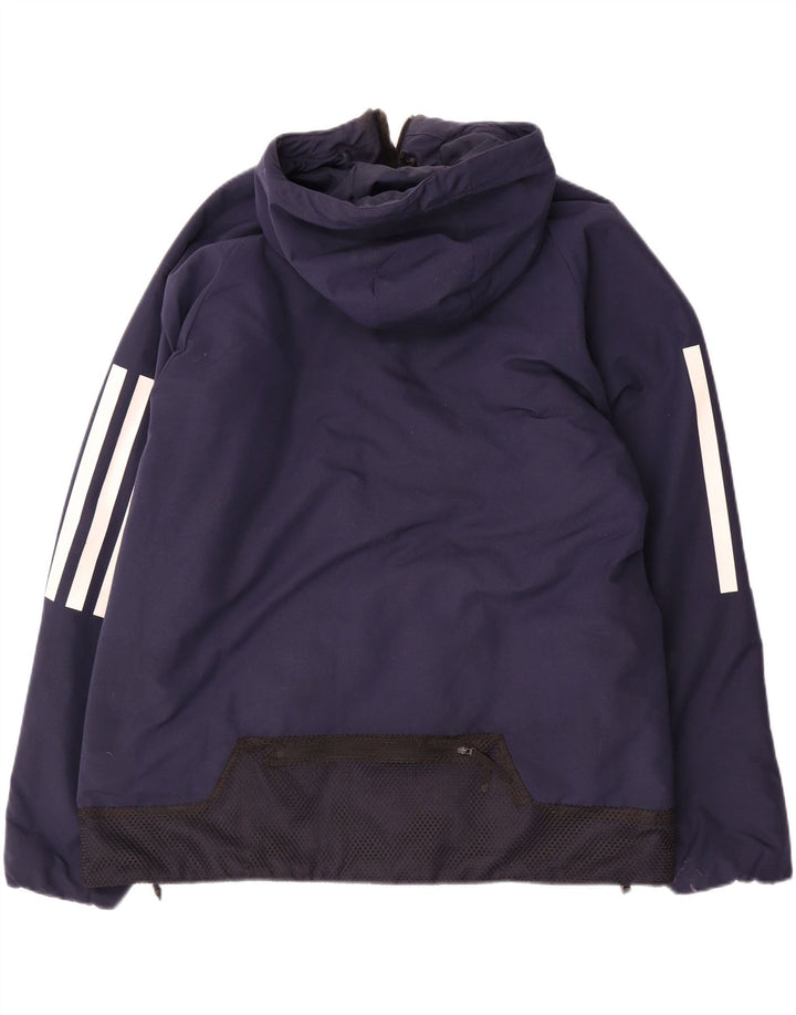 Jaqueta corta-vento masculina Adidas com capuz Reino Unido 40 grande poliéster azul marinho