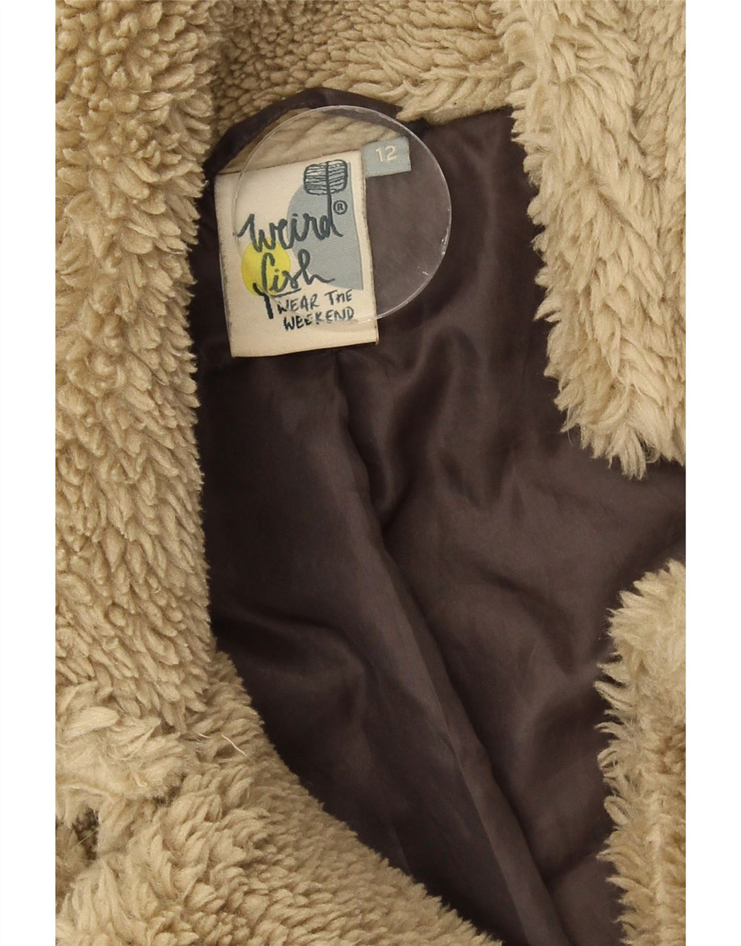 Jaqueta feminina de urso de pelúcia Weird Fish Sherpa Reino Unido 12 poliéster bege médio