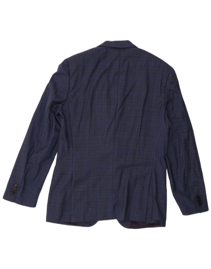 Jaqueta Blazer Masculina Hugo Boss com 2 Botões UE 50 Grande Azul Marinho Xadrez