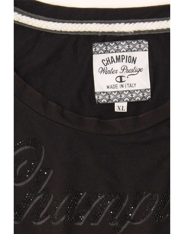 Campeão feminino gráfico top manga comprida UK 18 XL preto