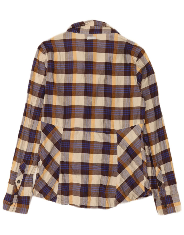 Camisa feminina de flanela Columbia UK 10 pequena algodão xadrez multicolorido