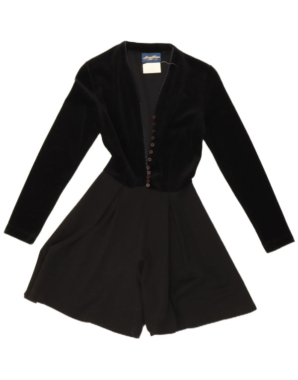Spazio feminino manga comprida veludo playsuit UK 6 XS lã preta