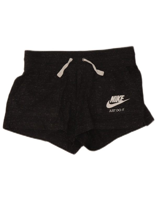Shorts esportivos femininos Nike UK 12 algodão manchado cinza médio