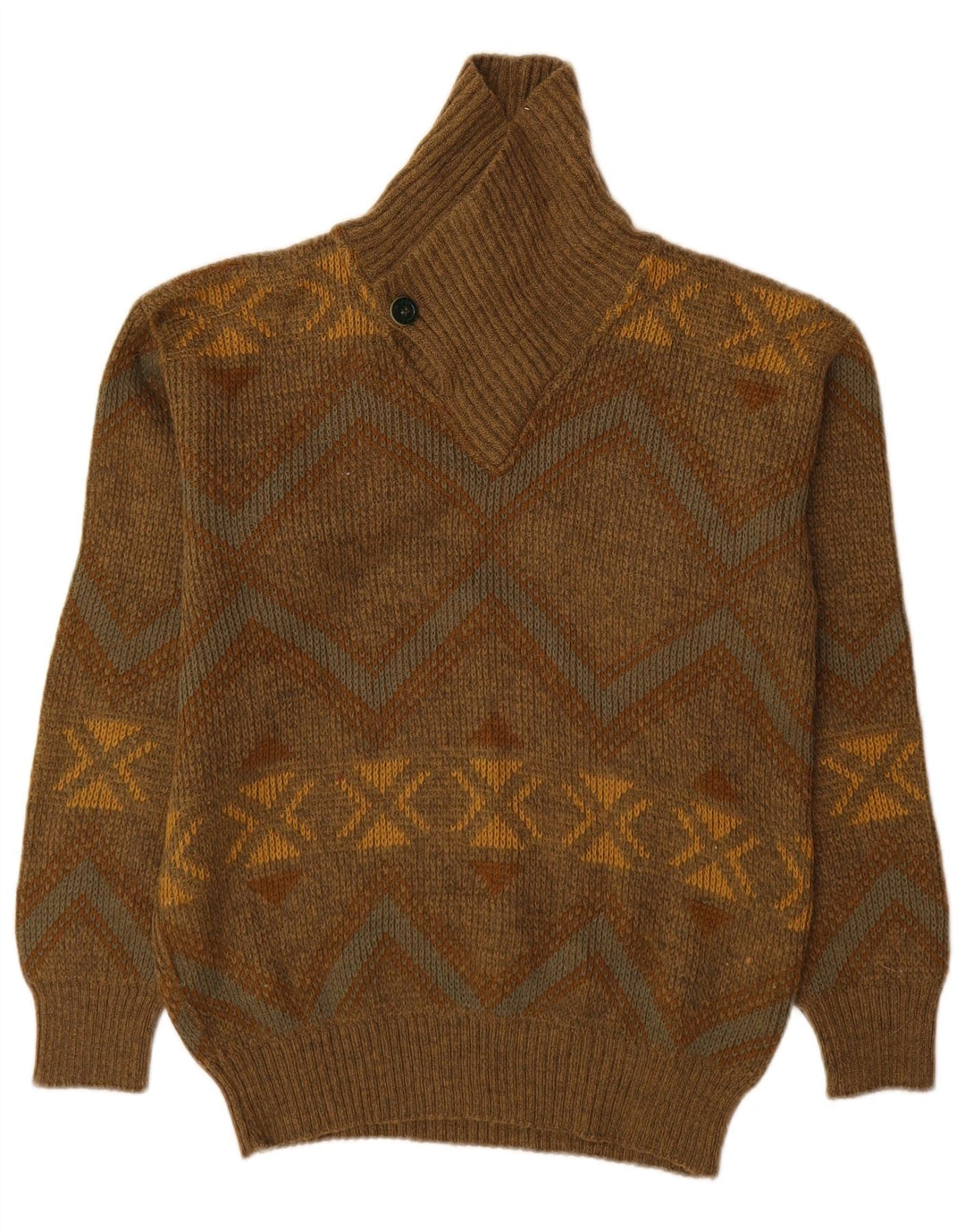 Suéter masculino vintage com gola xale IT 48 médio cáqui geométrico