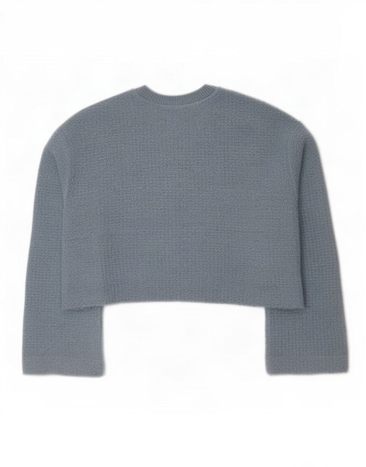 Zara Suéter feminino cropped com gola redonda Reino Unido 14 poliéster azul médio