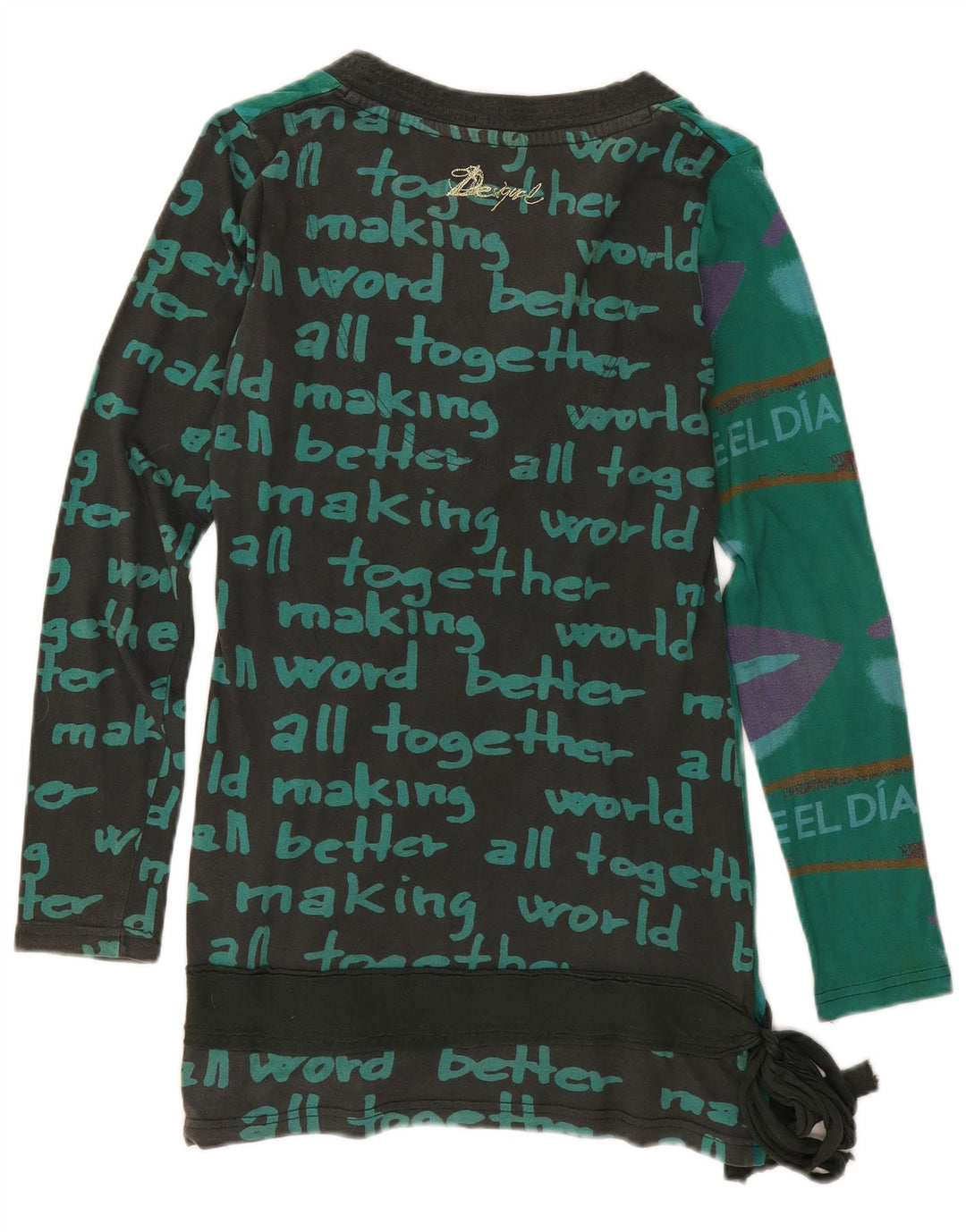 Túnica feminina Desigual com padrão abstrato Reino Unido 14 algodão verde médio