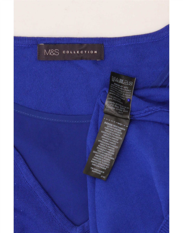 Suéter feminino Marks & Spencer manga 3/4 com decote em V Reino Unido 12 azul médio