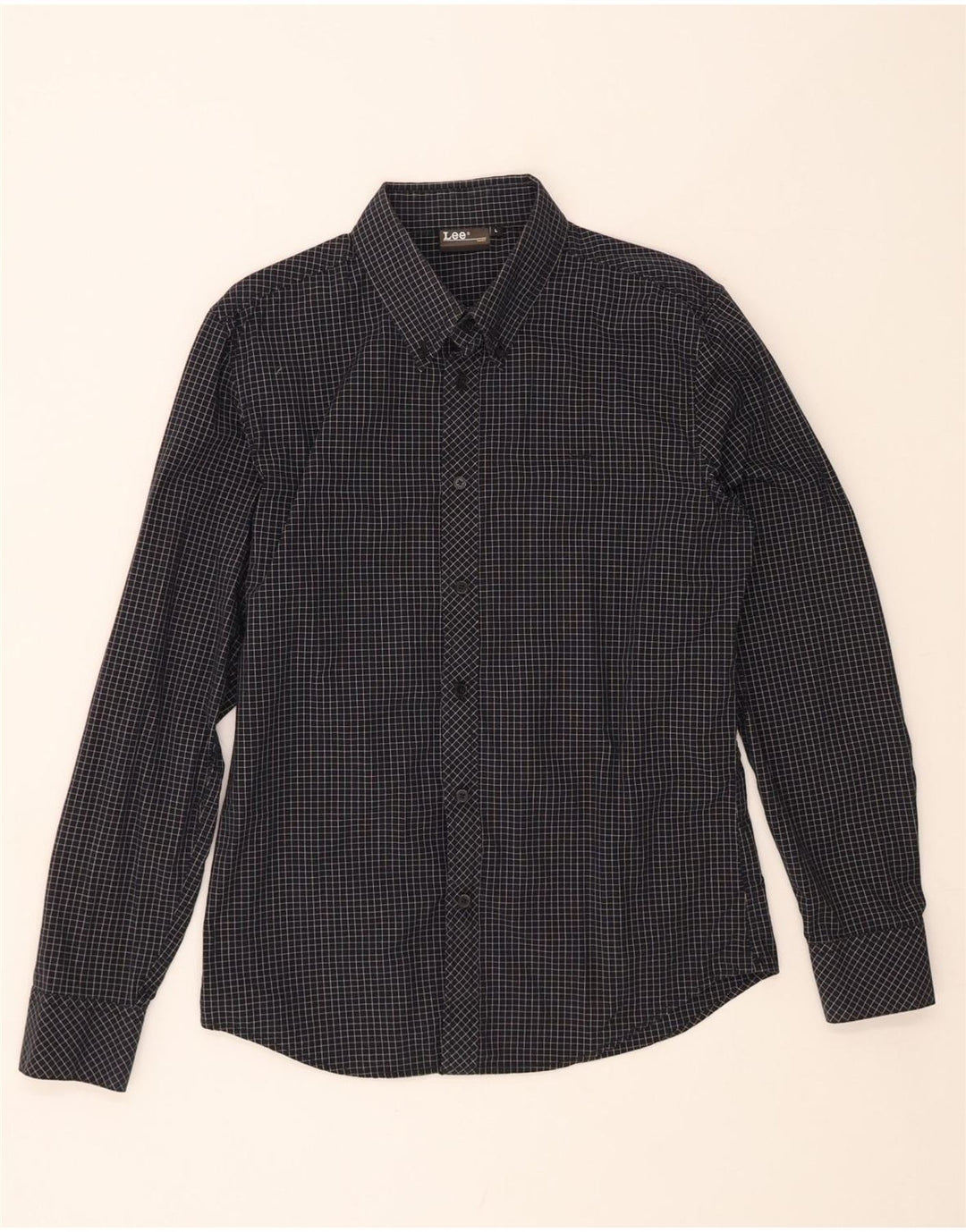 Camisa masculina LEE grande de algodão xadrez preto