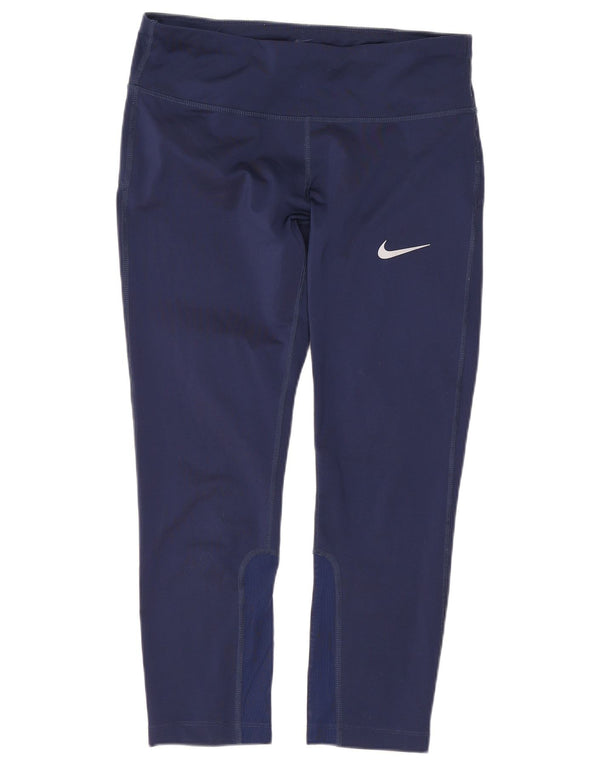 Nike Womens Dri Fit Capri Leggings UK 10 Pequeno Azul Marinho