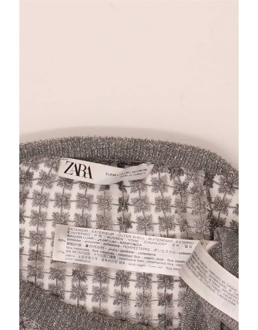 Blusa feminina Zara crop transparente UK 14 cinza médio floral