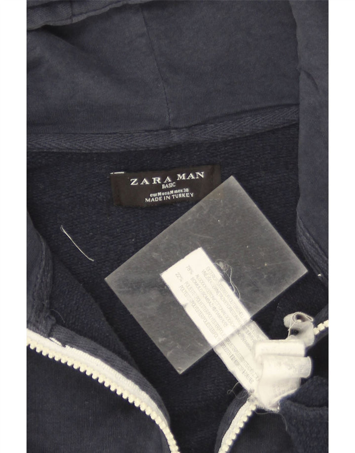 Zara Suéter masculino com capuz e zíper médio azul marinho algodão