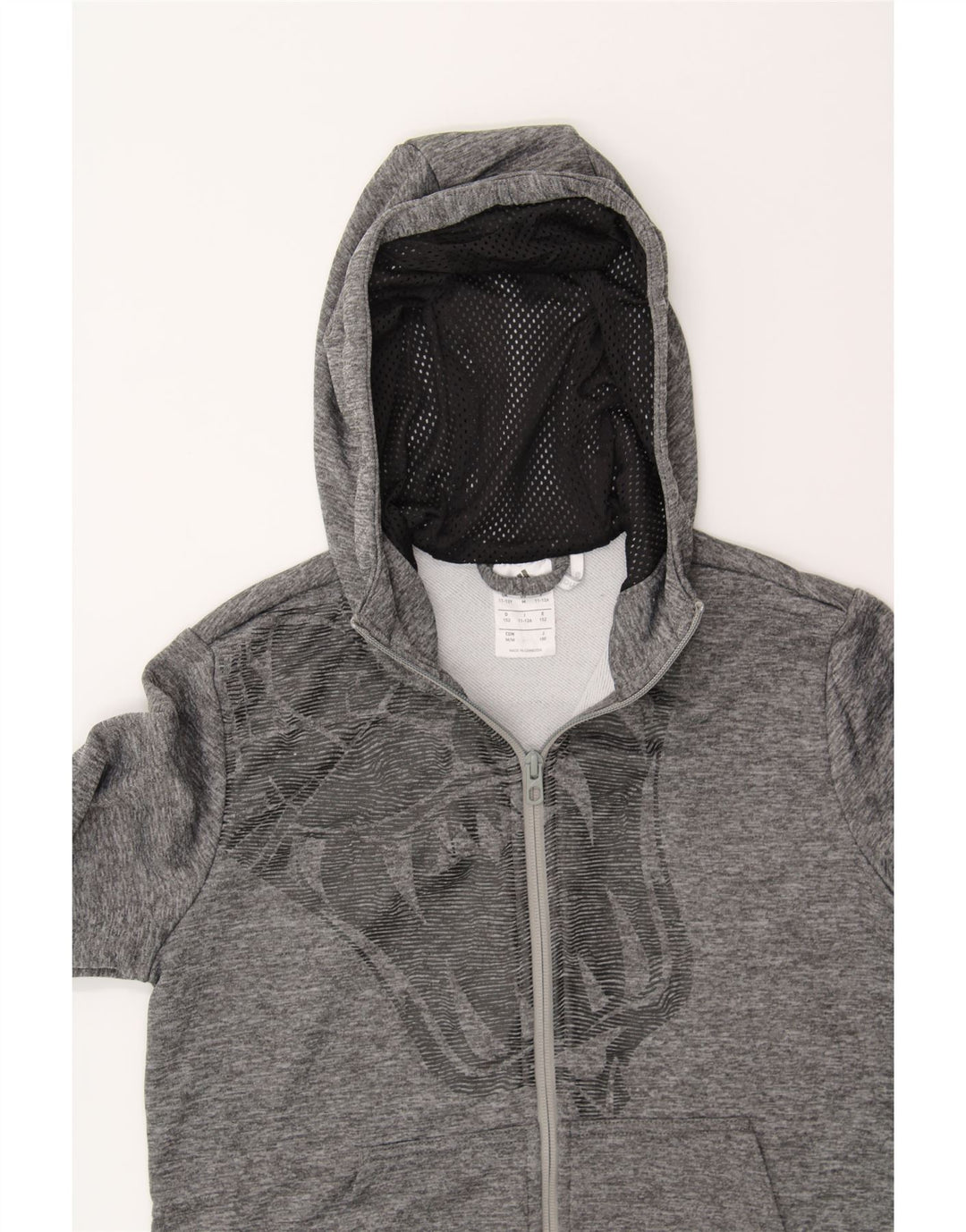 ADIDAS Boys Climalite Graphic Zip Hoodie Sweater 11-12 Years Grey Vintage Adidas and Second-Hand Adidas from Messina Hembry 