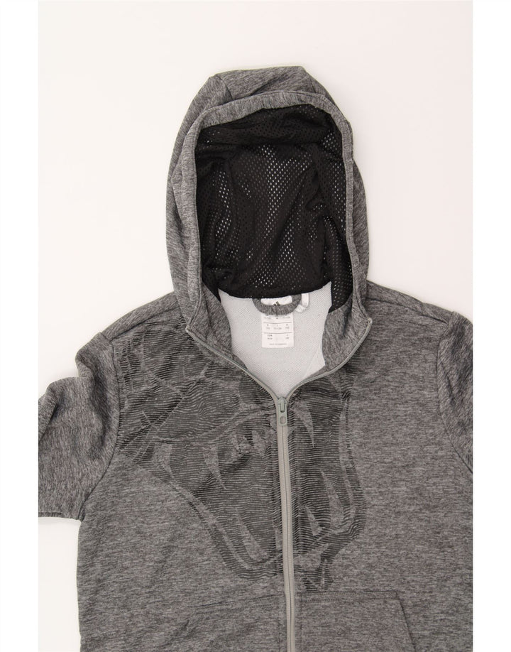 ADIDAS Boys Climalite Graphic Zip Hoodie Sweater 11-12 Years Grey Vintage Adidas and Second-Hand Adidas from Messina Hembry 