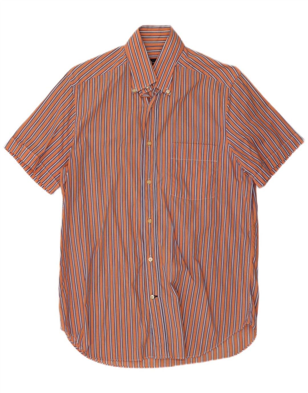 Camisa masculina de manga curta Massimo Dutti de algodão listrado laranja médio
