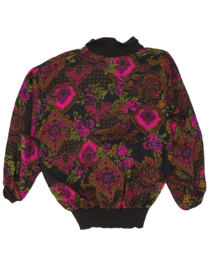 Blusa feminina vintage IT 42 linho floral preto médio