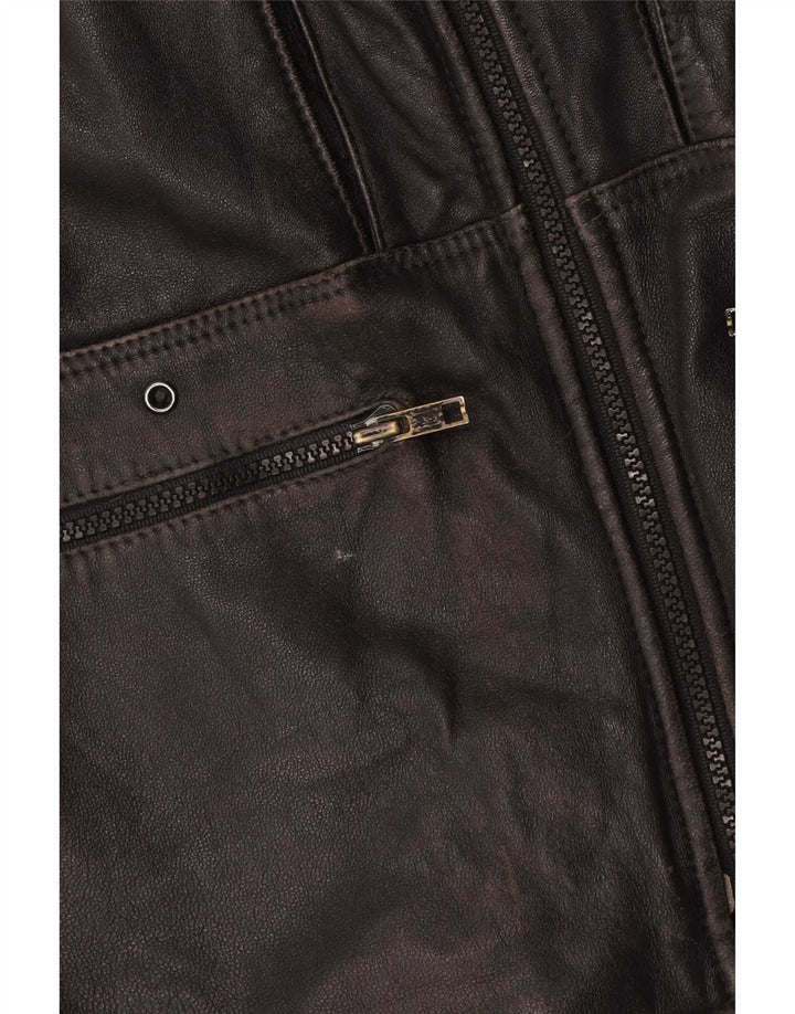 Jaqueta de couro masculina vintage IT 48 pele de cordeiro preta média