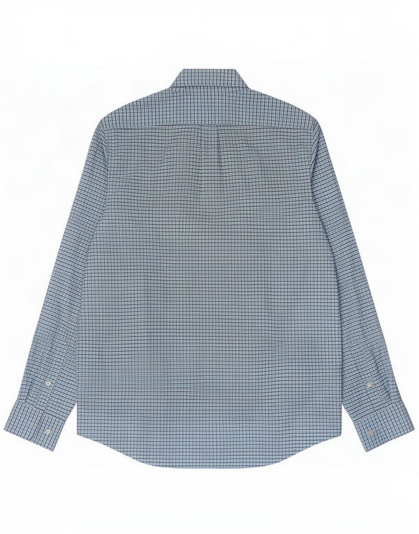 Chaps Mens Oxford Regular Fit Shirt Tamanho 16 1/2 Grande Algodão Xadrez Azul