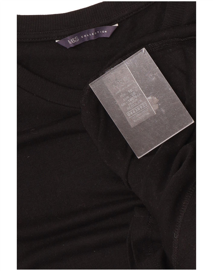 Vestido feminino MARKS & SPENCER com bainha de manga 3/4 Reino Unido 10 pequeno poliéster preto