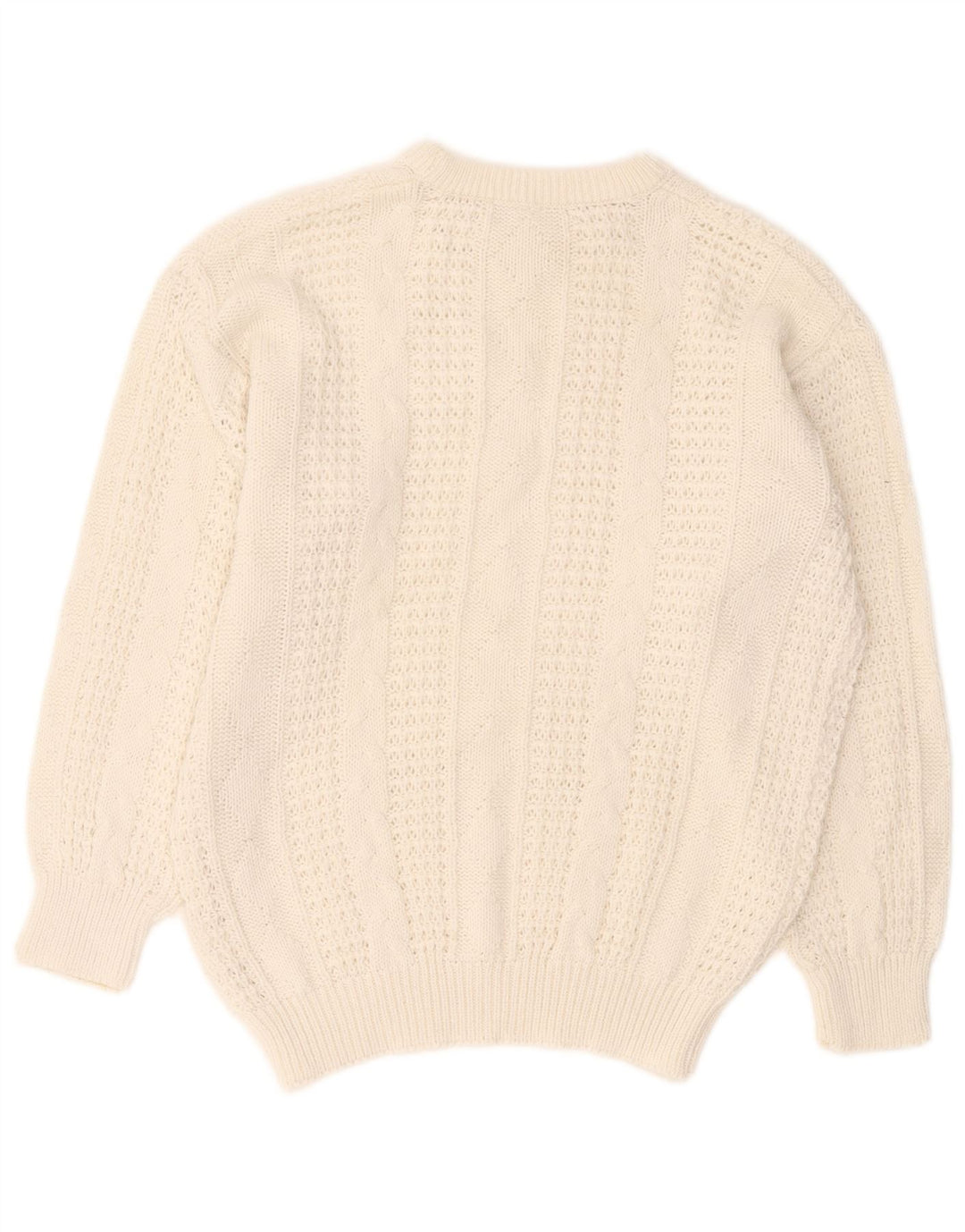 Suéter feminino VINTAGE com gola redonda grande Reino Unido 10/12 médio branco