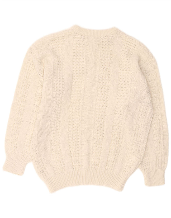 Suéter feminino VINTAGE com gola redonda grande Reino Unido 10/12 médio branco