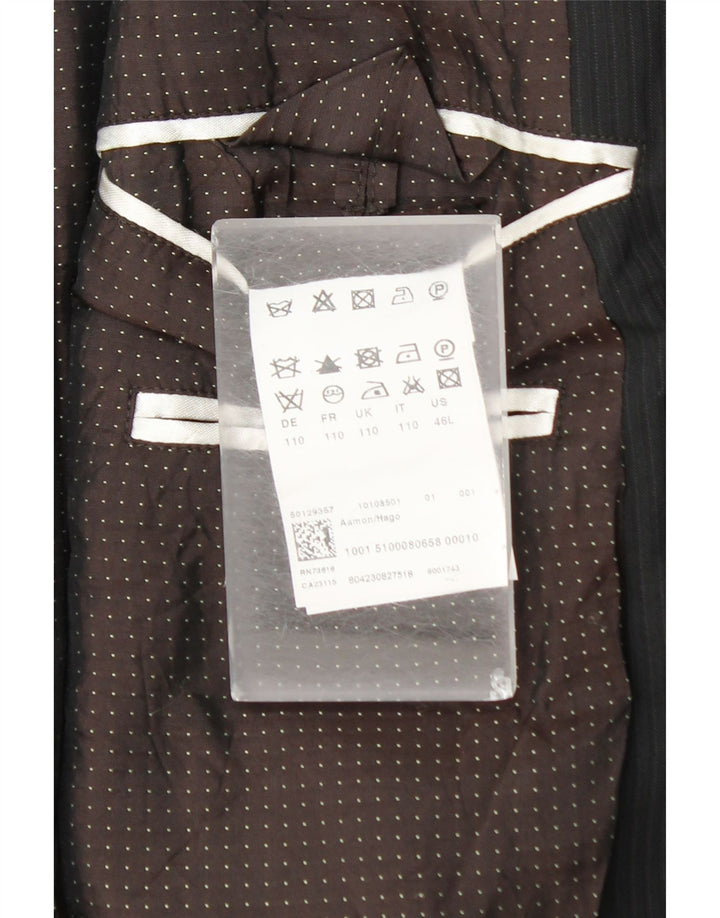 Jaqueta blazer masculina de 2 botões Hugo Boss Reino Unido 44 2XL lã listrada preta