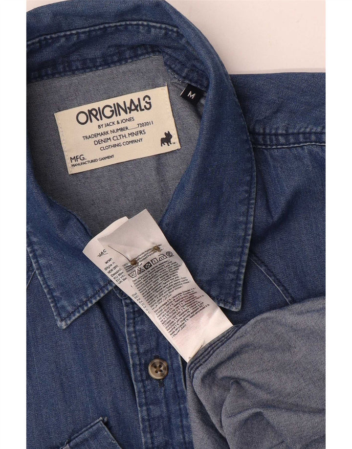 Camisa jeans masculina Jack & Jones algodão azul médio