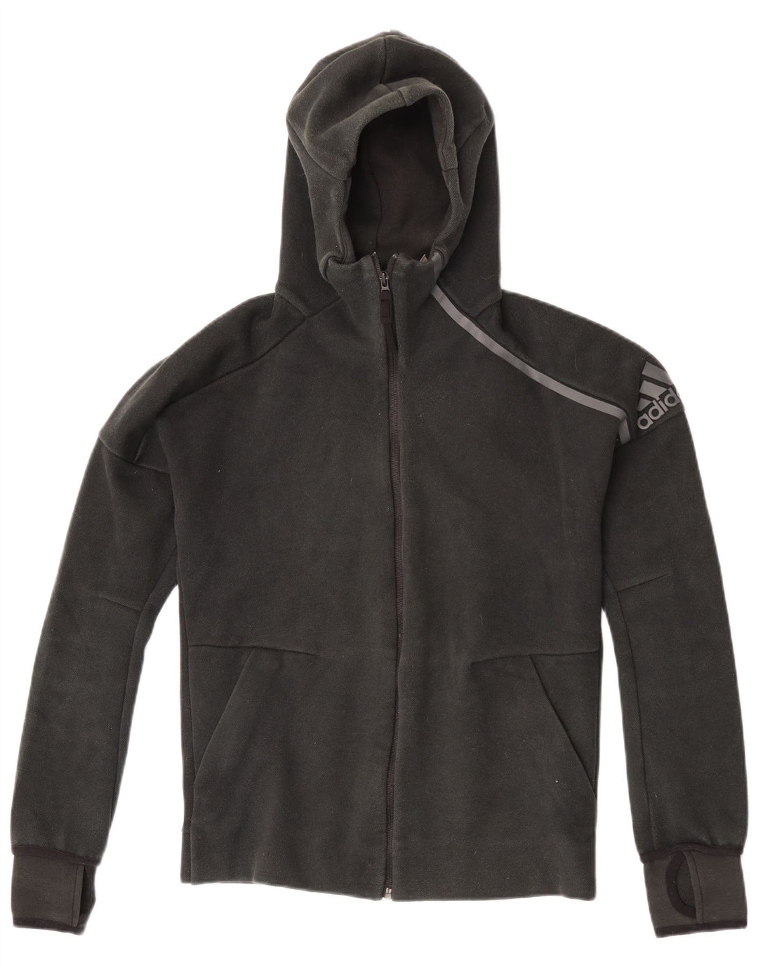 Suéter Adidas Masculino Graphic Zip com Capuz Pequeno Poliéster Preto
