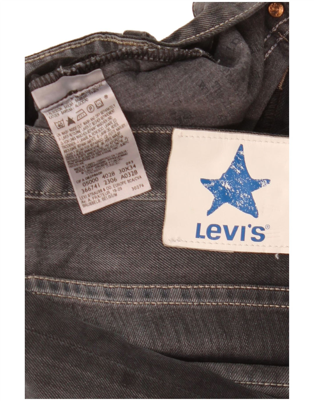 Calça jeans reta masculina Levi's W30 L34 algodão cinza