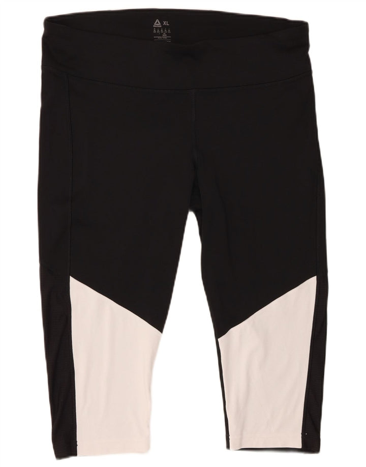 Leggings capri femininos REEBOK Reino Unido 20/22 XL preto colorblock poliéster
