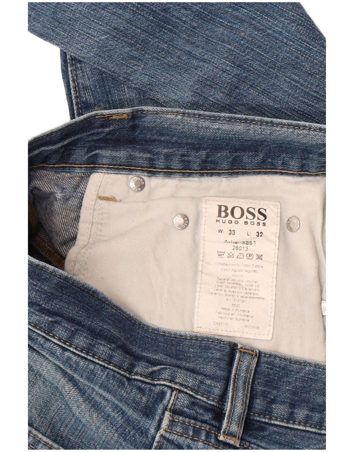 Hugo Boss Mens Straight Jeans W33 L32 Azul Algodão