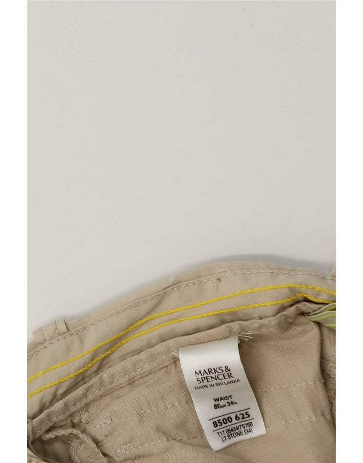 Bermuda cargo masculina Marks & Spencer W34 grande algodão bege