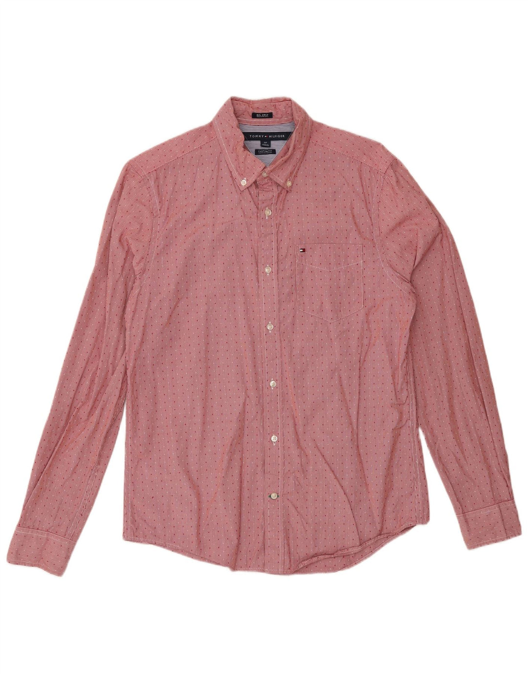 Camisa masculina Tommy Hilfiger Custom Fit pequena de algodão manchado vermelho