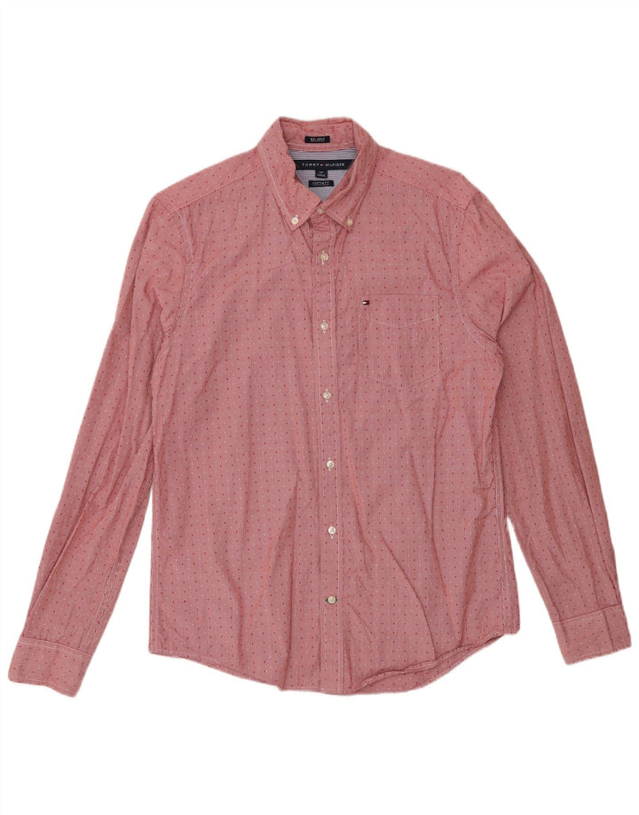 Camisa masculina Tommy Hilfiger Custom Fit pequena de algodão manchado vermelho