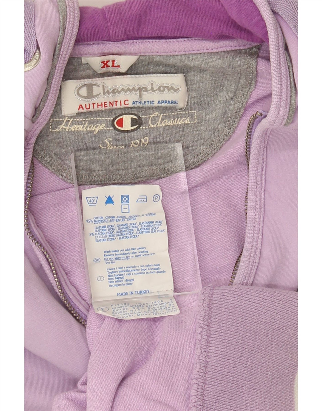CHAMPION Womens Hoodie Jumper UK 18 XL Purple Colourblock Cotton Vintage Champion and Second-Hand Champion from Messina Hembry 