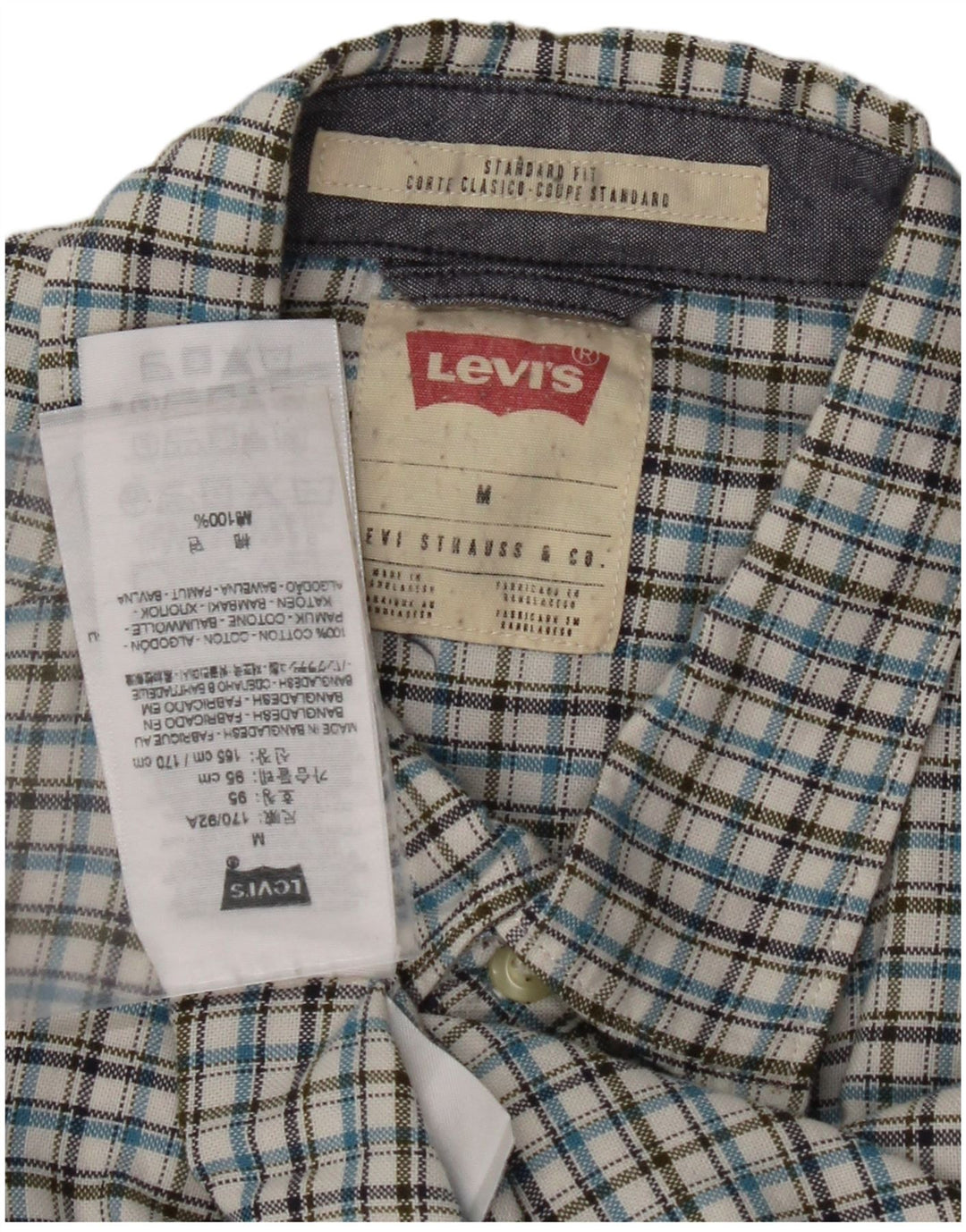 Camisa masculina LEVI'S Coupe Standard Standard Fit algodão xadrez azul médio