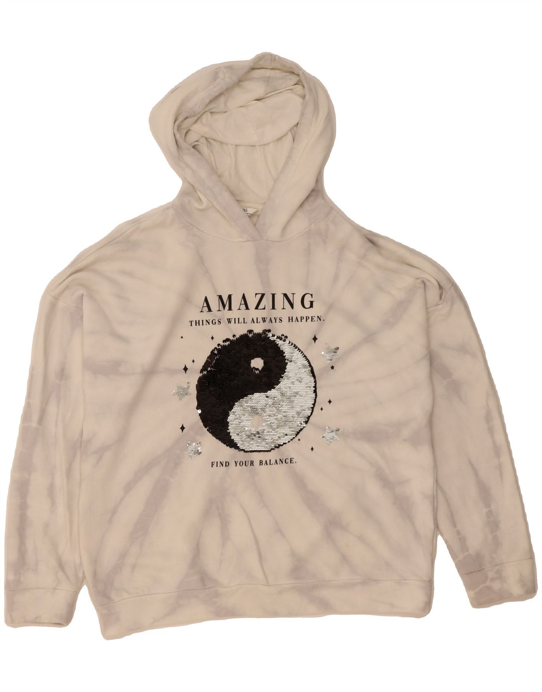 MARKS & SPENCER Boys Graphic Hoodie Jumper 13-14 Years Off White Tie Dye Vintage Marks & Spencer and Second-Hand Marks & Spencer from Messina Hembry 