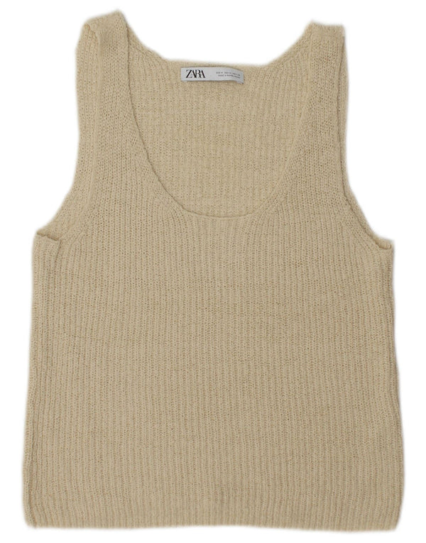 Zara Womens Vest Tank Top UK 12 Médio Bege Acrílico
