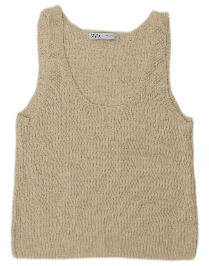 Zara Womens Vest Tank Top UK 12 Médio Bege Acrílico
