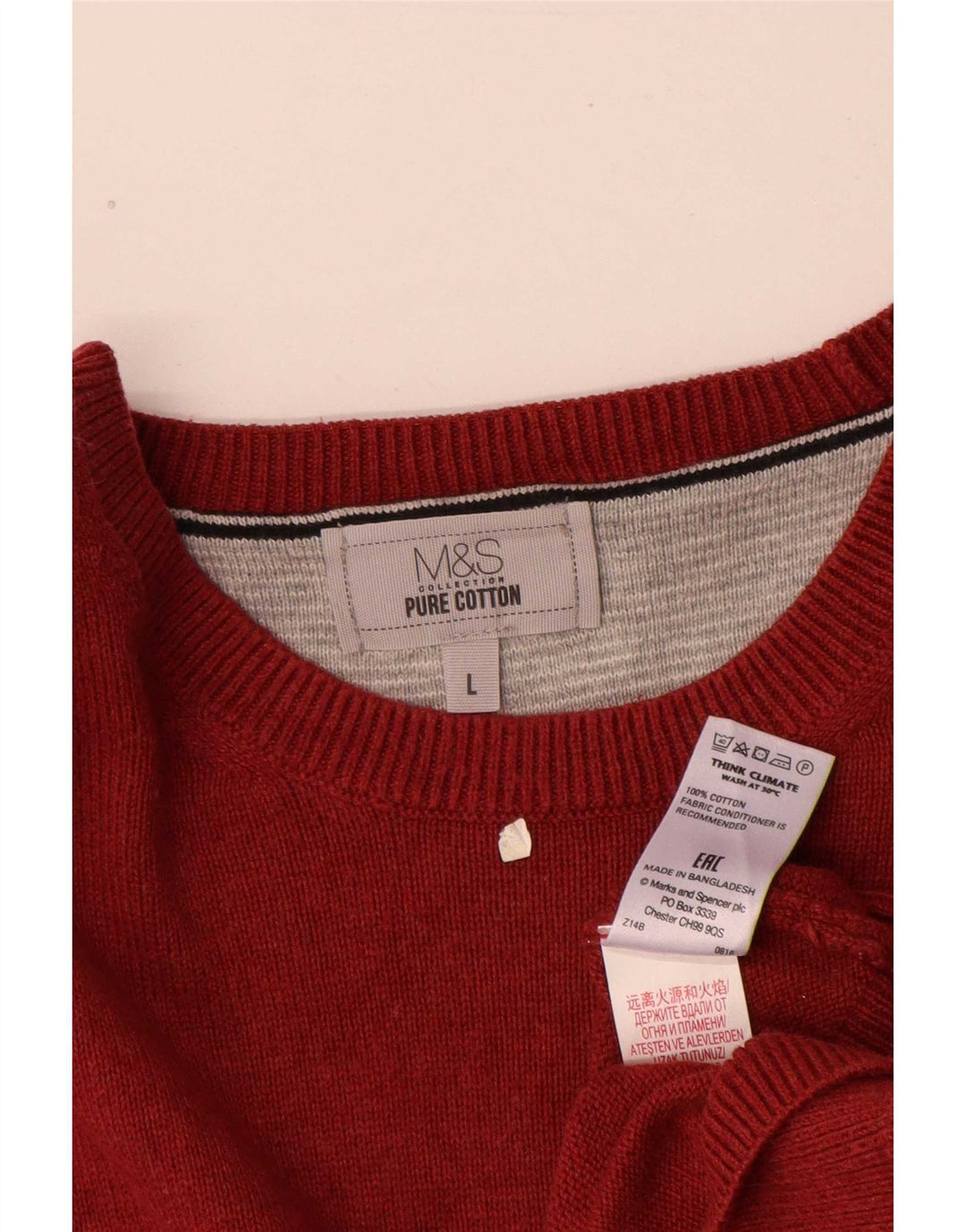 Suéter masculino Marks & Spencer com gola canoa grande de algodão vermelho