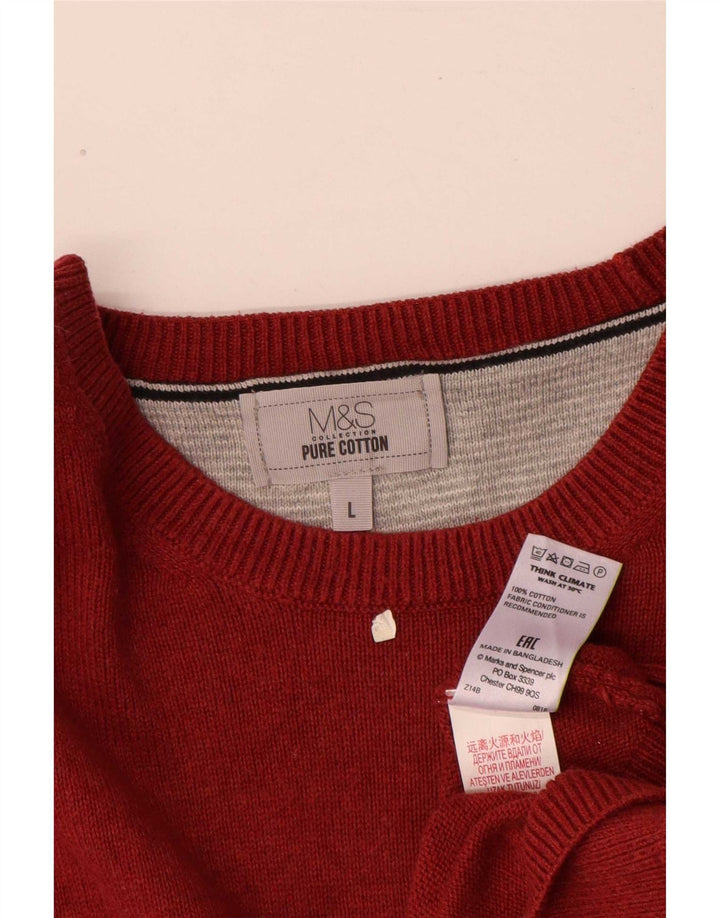 Suéter masculino Marks & Spencer com gola canoa grande de algodão vermelho