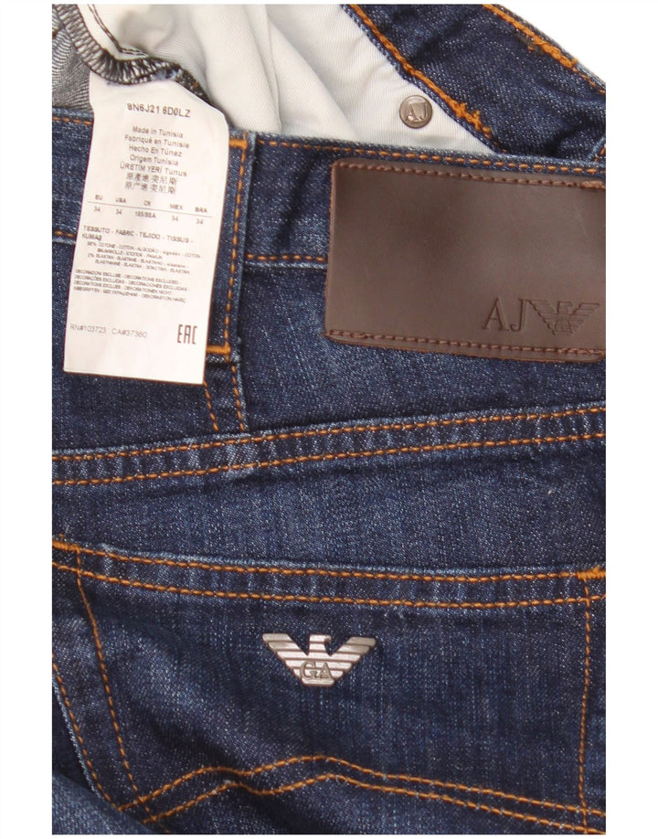 Calça jeans reta masculina Armani W34 L32 algodão azul marinho