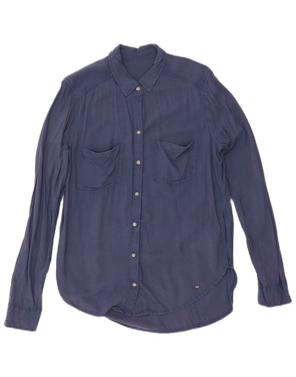Camisa feminina Abercrombie & Fitch UK 14 média azul marinho viscose