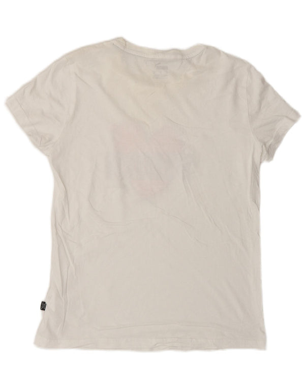 Puma camiseta feminina gráfica top UK 10 pequeno algodão branco