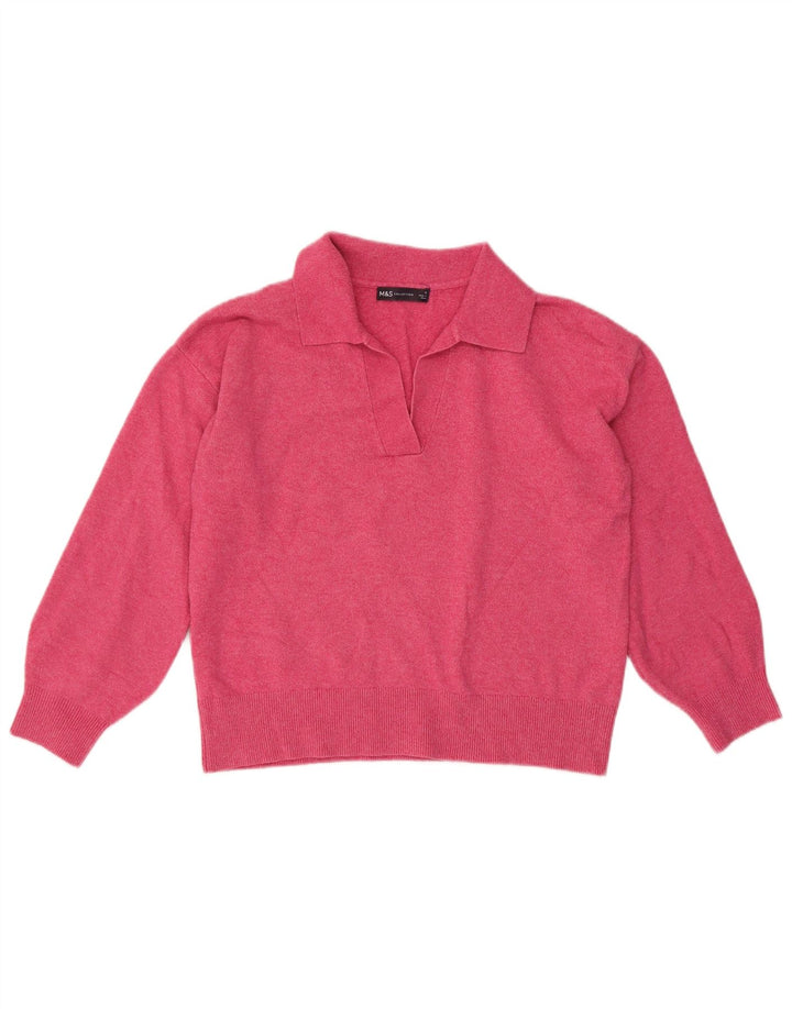 Suéter feminino Marks & Spencer com gola polo superdimensionada Reino Unido 10 pequeno rosa