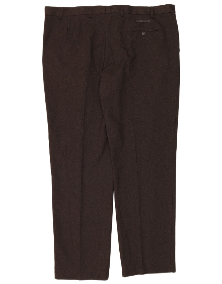 Calça masculina de ajuste regular Marks & Spencer W44 L33 poliéster marrom