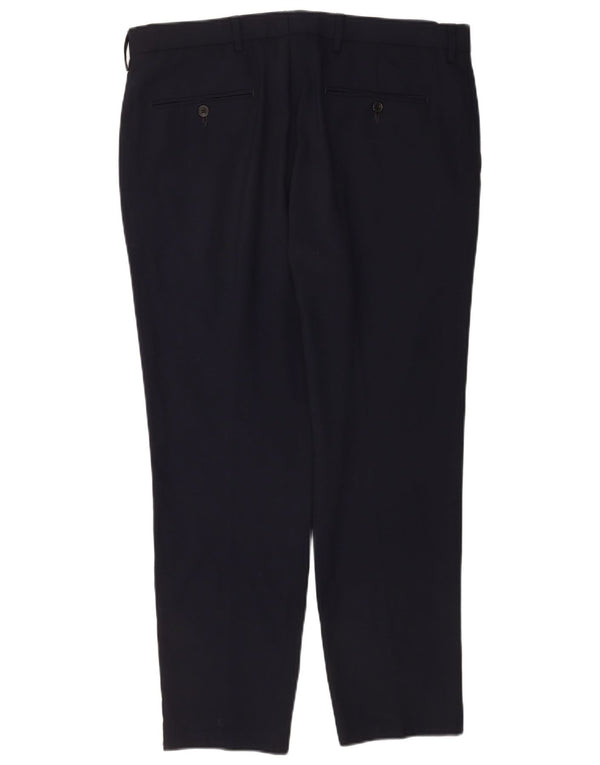 Calça chino reta masculina Marks & Spencer W36 L29 lã azul marinho