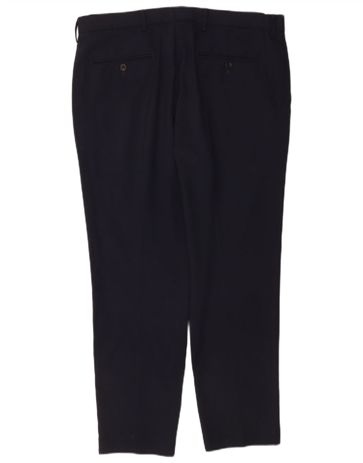 Calça chino reta masculina Marks & Spencer W36 L29 lã azul marinho