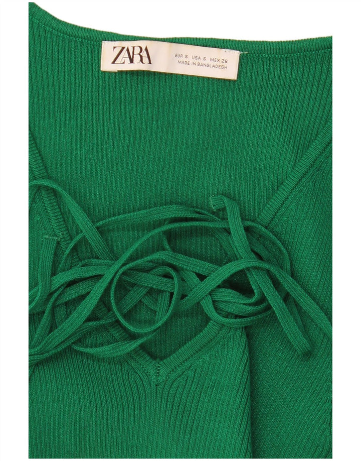 Zara Womens Long Sleeve Crop Top Reino Unido 8 Pequeno Verde